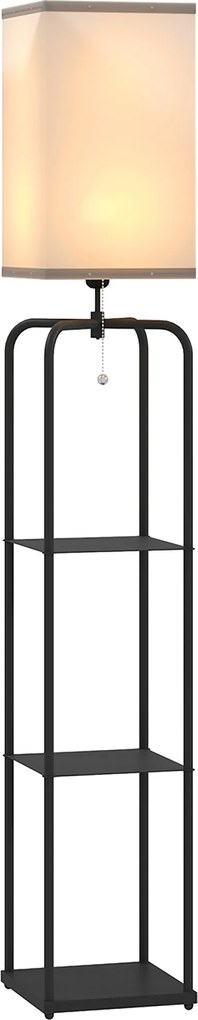HOMCOM Candeeiro de Pé para Sala com Prateleiras Abajur em Tecido Interruptor de Cordão para Sala Quarto | Aosom Portugal