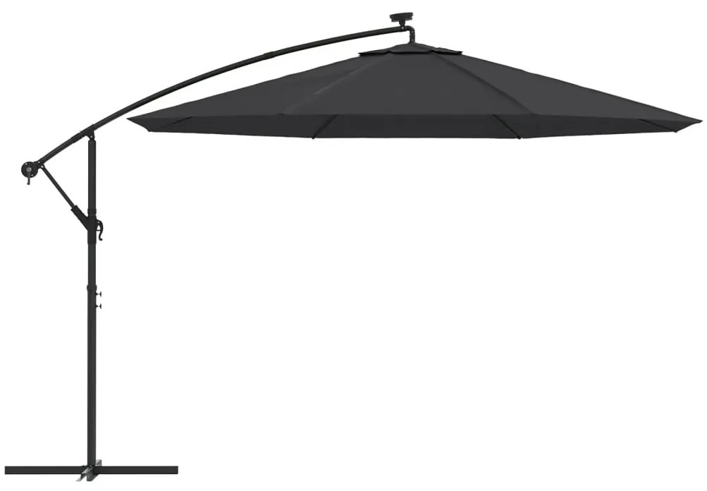 Guarda-sol de jardim cantilever com luzes LED 350 cm preto