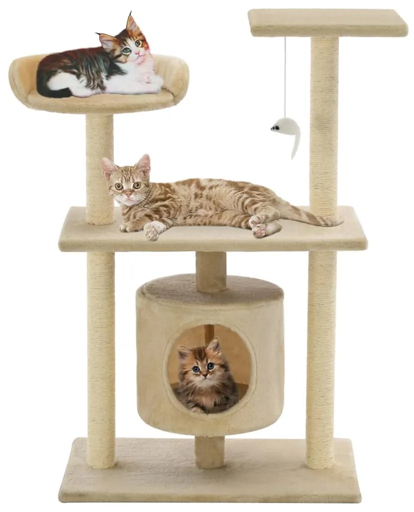 Árvore para gatos c/ postes arranhadores sisal 95 cm bege
