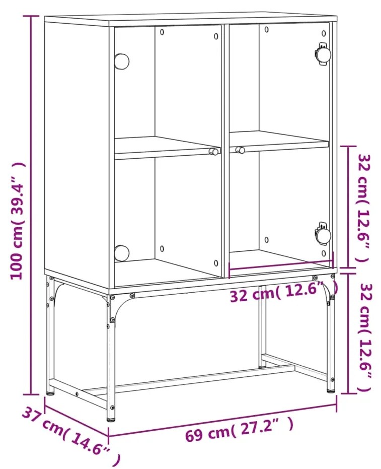 Armário de apoio c/ portas vidro 69x37x100 cm carvalho sonoma