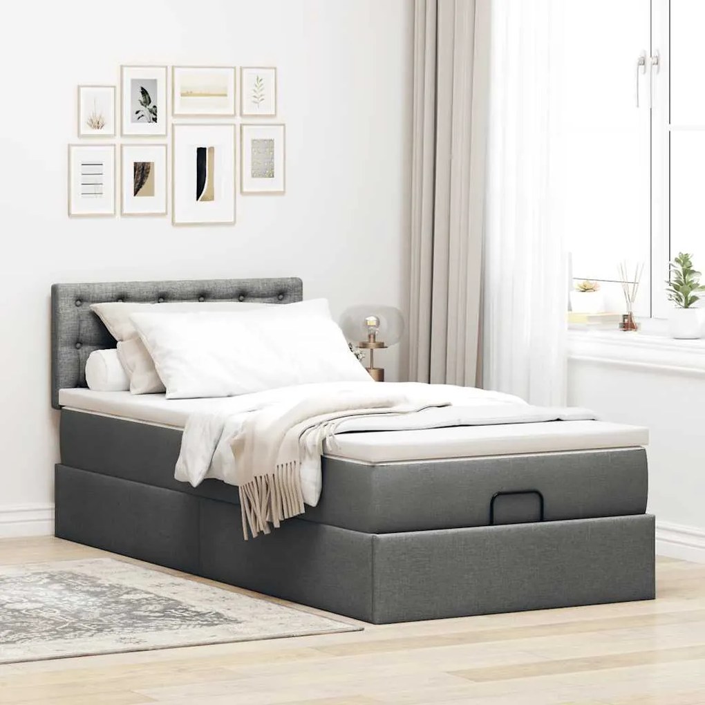 Cama Otomana com colchão & LEDs 80x200cm tecido cinza-escuro