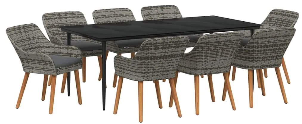 Conjunto de Jantar de Jardim com 9 Peças Cinza em Rattan Sintético