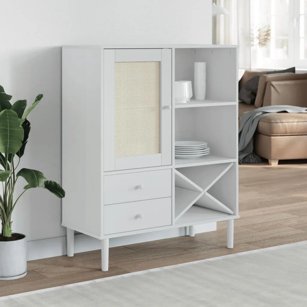 vidaXL Móvel alto SENJA aspeto vime 90x40x112 cm pinho maciço branco