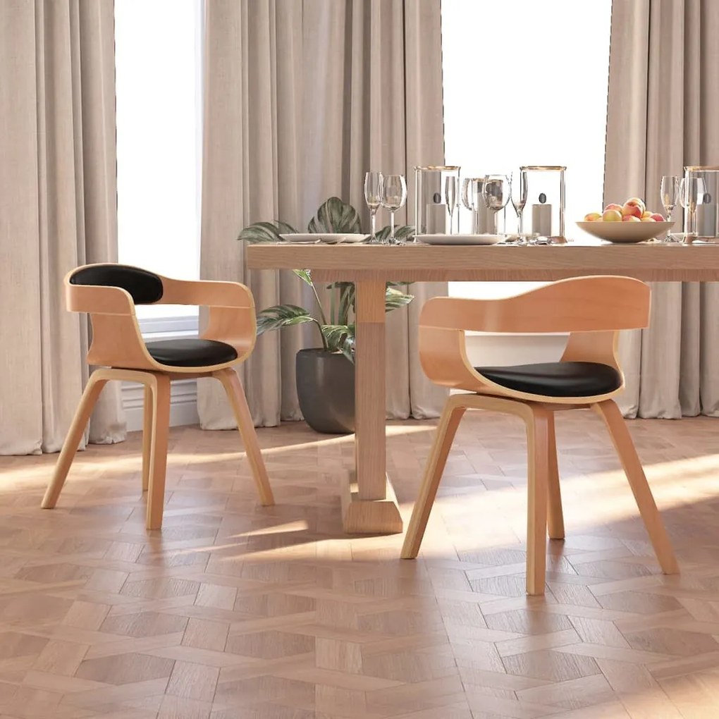 vidaXL Cadeira de jantar 2pcs madeira curvada e couro artificial preto