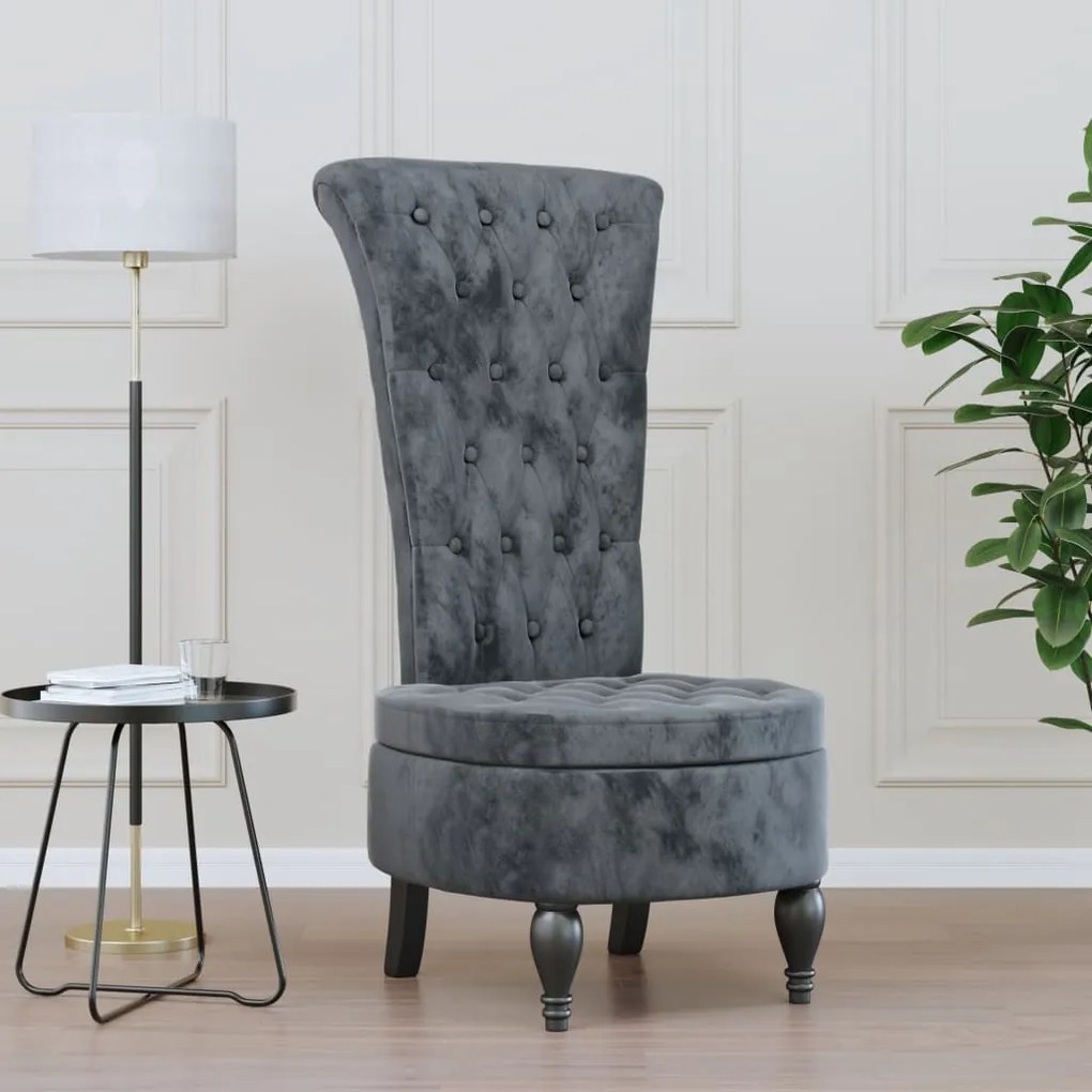 vidaXL Cadeirão c/ encosto alto veludo cinzento-escuro design botões