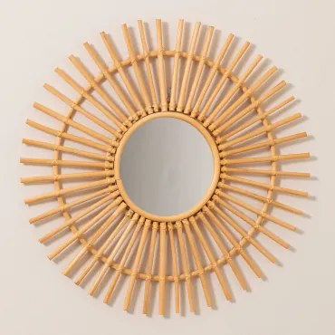 Espelho De Parede Redondo Ø60 Cm Em Rattan Beku Castanho Natural - Sklum