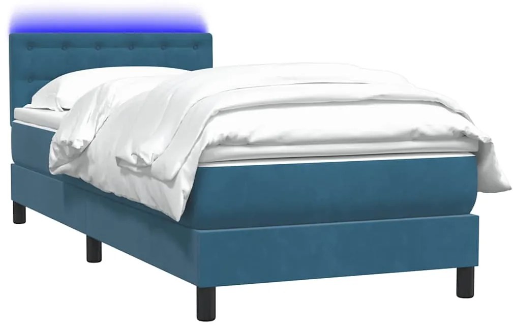 Cama com molas/colchão 80x220 cm veludo azul-escuro