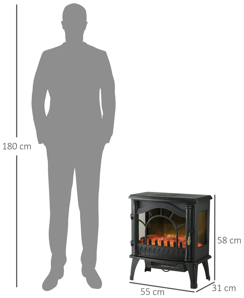 Lareira Eléctrica tipo Aquecedor de Parede 900W/1800W - 65x11.4x52cm