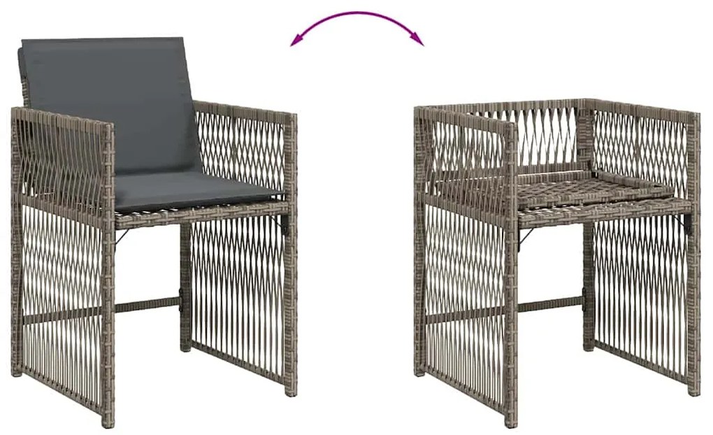 Cadeiras de jardim com almofadões 4 pcs vime PE cinzento