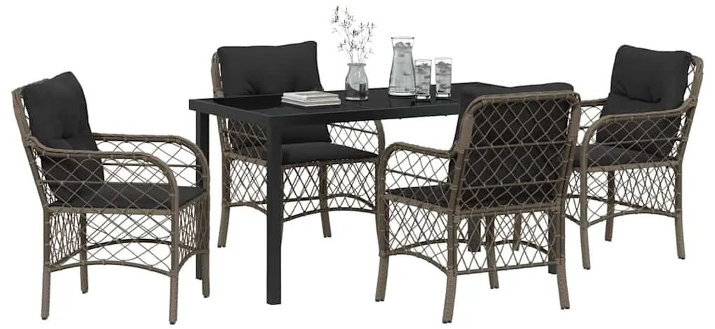 Conjunto de Jantar de Jardim com 5 Peças e Almofadas Cinzas em Rattan