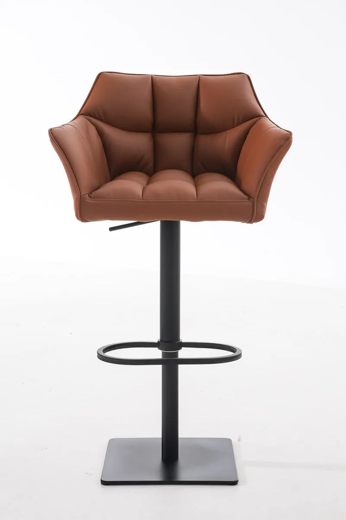 Banco de bar Damaso em couro sintético e estrutura preta 64 x 88-113 x 45 cm Castanho claro