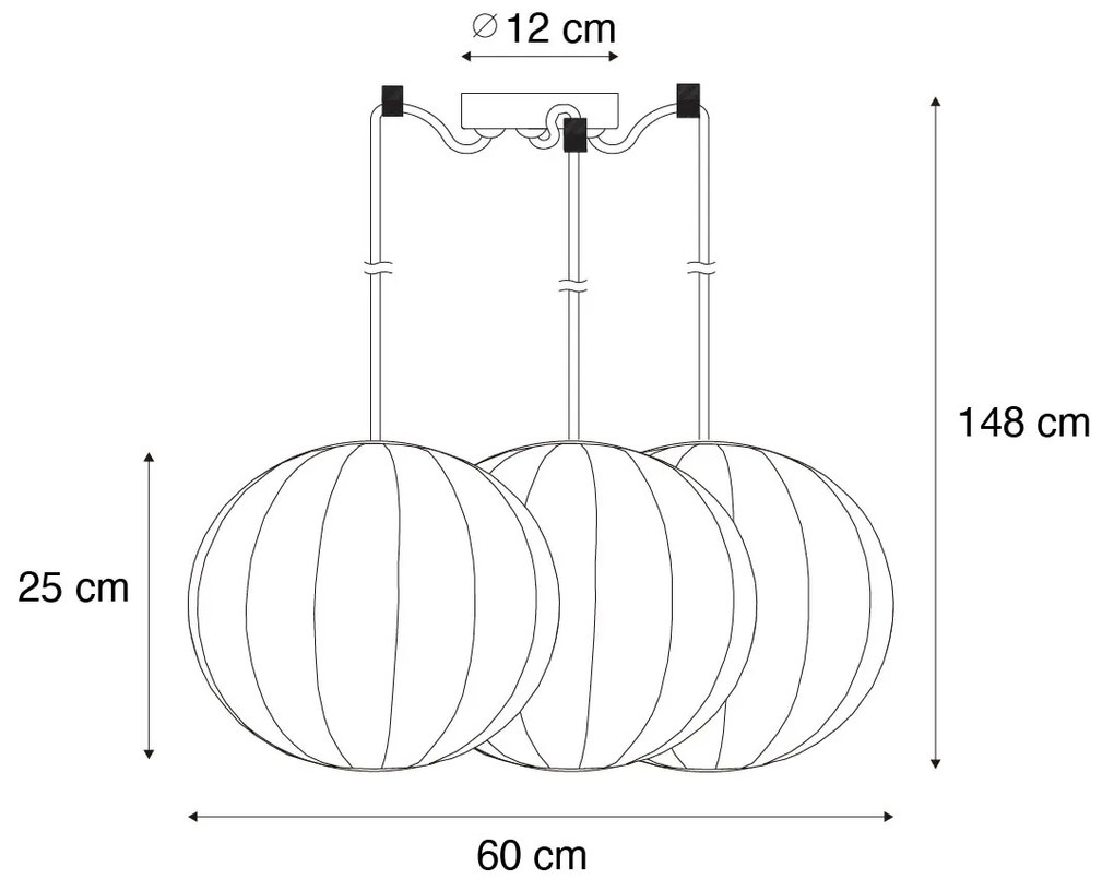 Candeeiro de suspensão design branco seda 30 cm 3 luzes - Plu Design