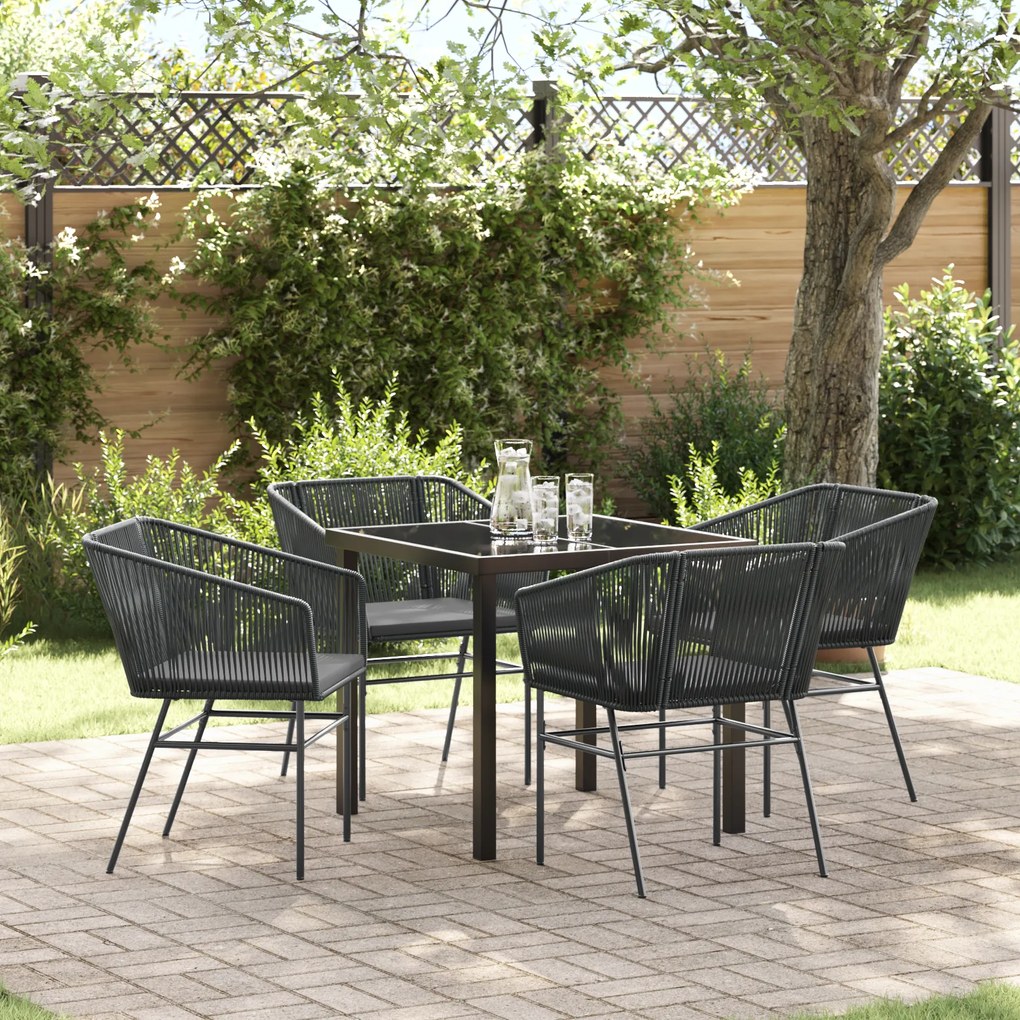 vidaXL Conjunto de Jantar de Jardim com 5 Peças e Almofadas em Rattan Sintético Preto