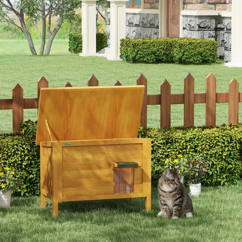 Casinha para gatos, exterior em madeira elevada com teto basculante e isolamento, 85 x 50 x 68,5 cm