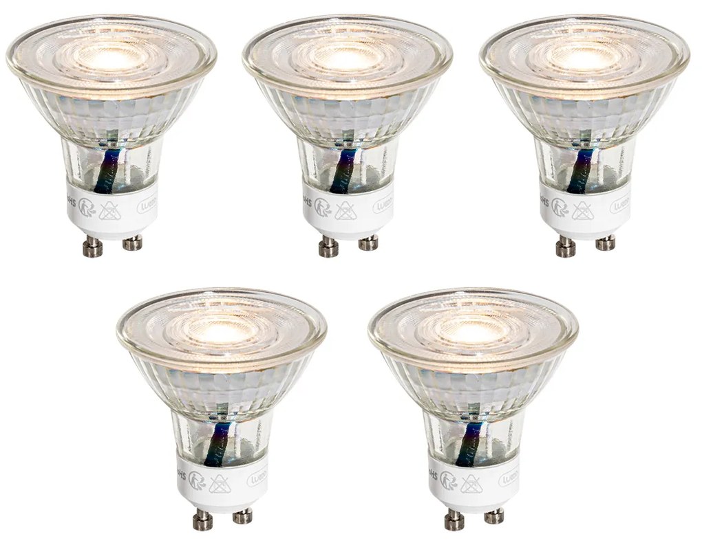 Conjunto de 5 lâmpadas LED GU10 50mm transparentes 4,9W 450 lm 3000K