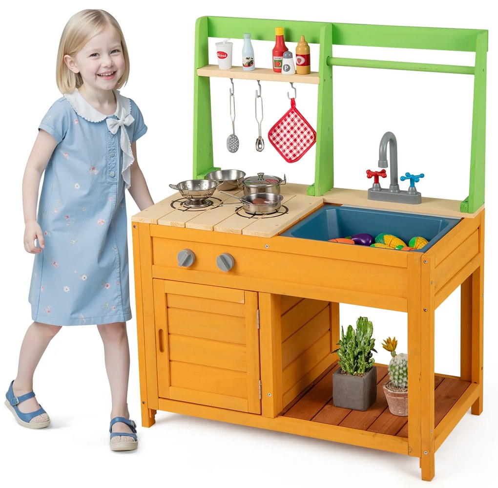 Cozinha de barro para crianças com fogões, pia e torneira removíveis - cinza