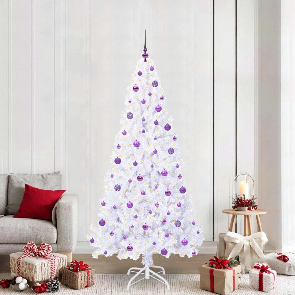 vidaXL Árvore de Natal Artificial com 300 LEDs Branco 210 cm PVC e Aço