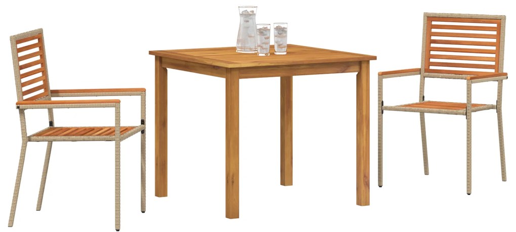 Conjunto de Jantar de Jardim vidaXL de 3 peças em Rattan Poliéster Beg