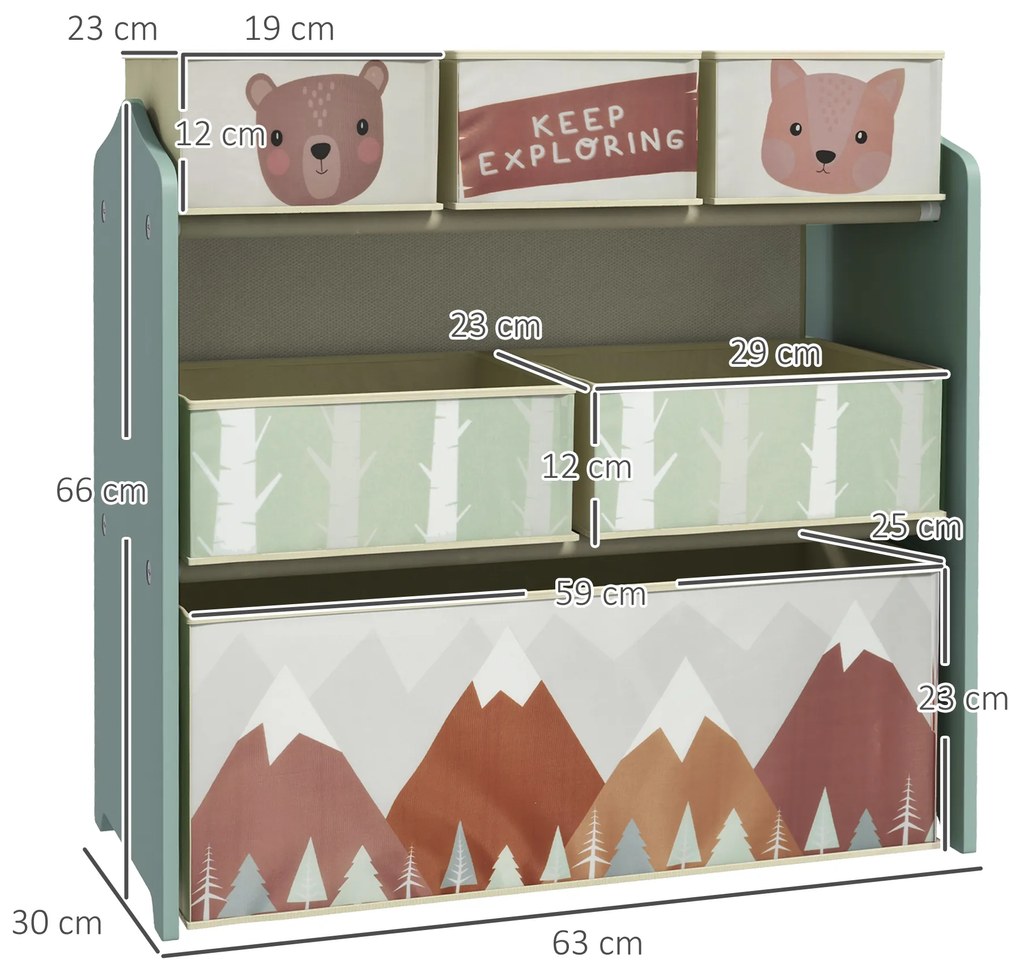 Estante para Brinquedos com 6 Caixas de Tecido não Tecido Amovíveis Organizador de Brinquedos 63x30x66 cm Verde