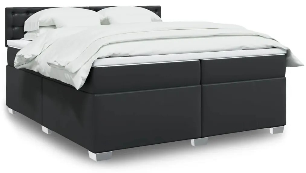vidaXL Cama com molas/colchão 200x200 cm couro artificial preto