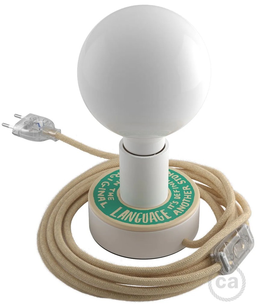 Posaluce MINI-UFO in double-face wood READING BALLSH*T, complete with fabric cable, switch and 2-pin plug - COVER + ORIGINAL LANGUAGE / Não