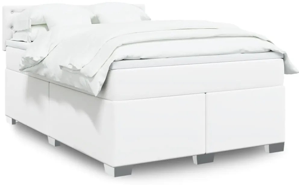 vidaXL Cama com molas/colchão 140x190 cm couro artificial branco