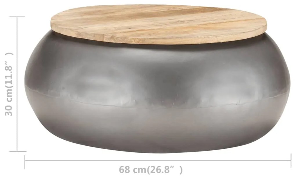 Mesa de centro 68x68x30 cm madeira de mangueira maciça cinzento