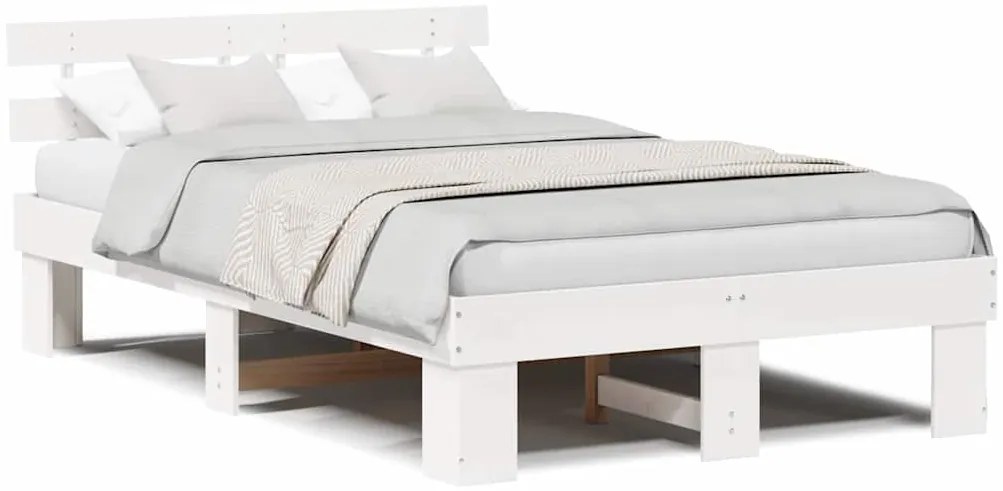 Estrado de Cama com Cabeceira Branco 140x190 cm em Madeira de Pinho