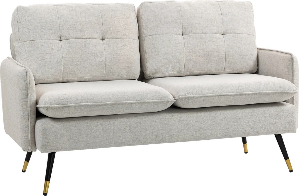 HOMCOM Sofá de 2 Lugares Moderno Estofado em Poliéster com 4 Almofadas Apoio para os Braços e Pés de Aço 139x68x80 cm Creme | Aosom Portugal