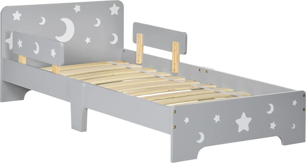 ZONEKIZ Cama Infantil de 3 a 6 Anos Design Estrelas e Lua Estrado de Ripas Incluído Quarto Moderno 143x76x49 cm Cinza | Aosom Portugal