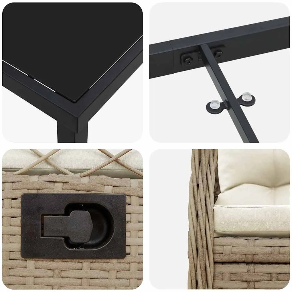 Conjunto de Jantar de Jardim 3 Peças Bege em Rattan Sintético