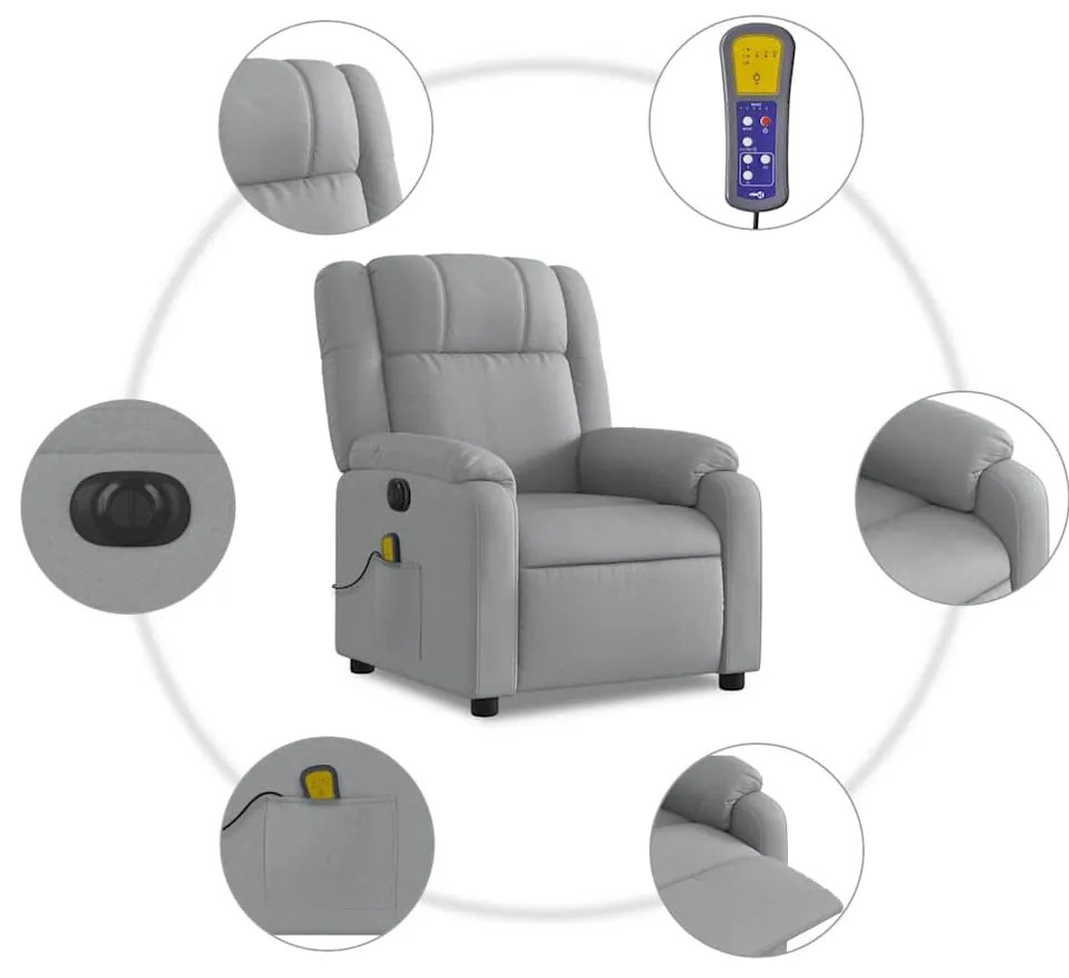 Poltrona de massagens reclinável elétrica tecido cinzento-claro