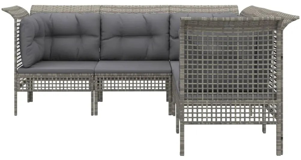5 pcs conjunto lounge de jardim c/ almofadões vime PE cinzento