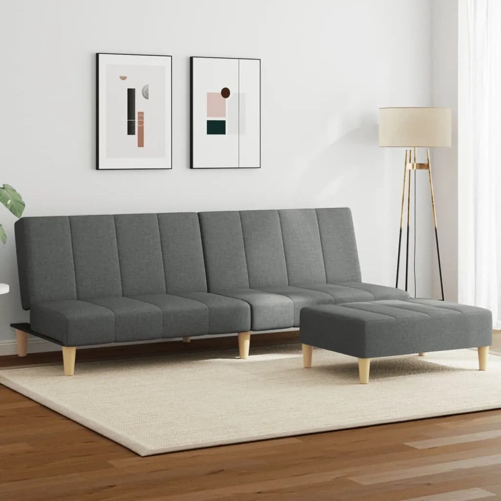 vidaXL Sofá-cama de 2 lugares c/ apoio de pés tecido cinzento-escuro