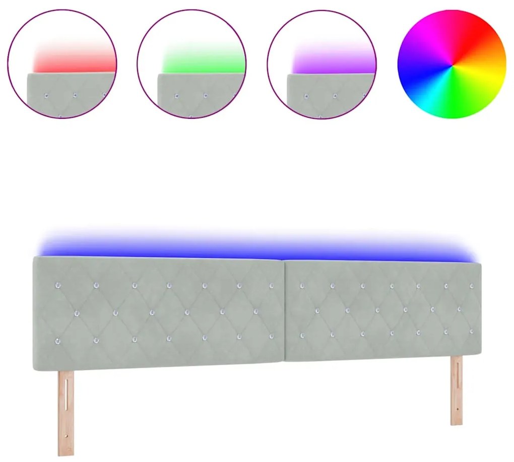 Cabeceira LED com botões de cristal, estofada em cinza claro, 100 cm,