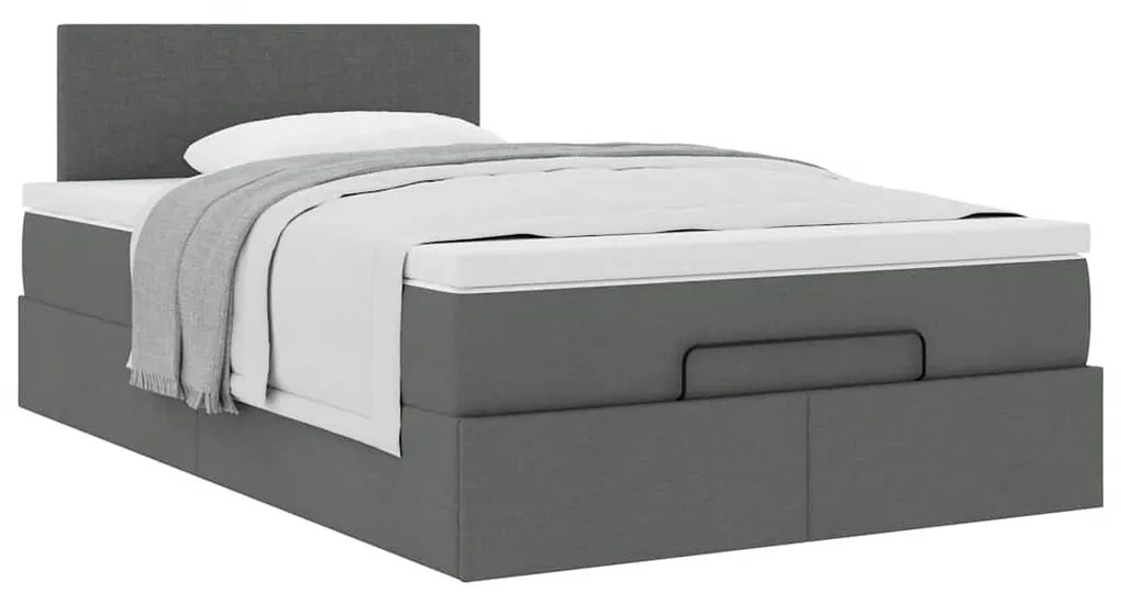 Cama otomana com colchão 120x200 cm tecido cinzento escuro