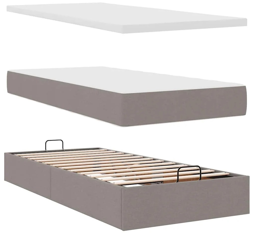Cama otomana com colchão 100x200 cm tecido cinza