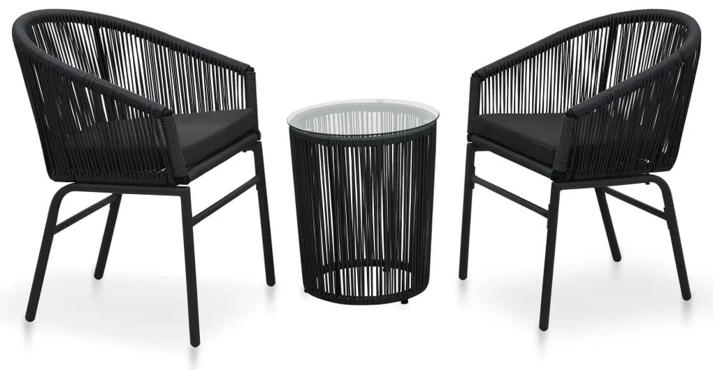 3 pcs conjunto bistrô com almofadões vime PE preto