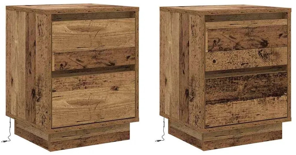 Mesas de Cabeceira com Luzes de LED 2 pcs Madeira Velha 39x34.5x50 cm