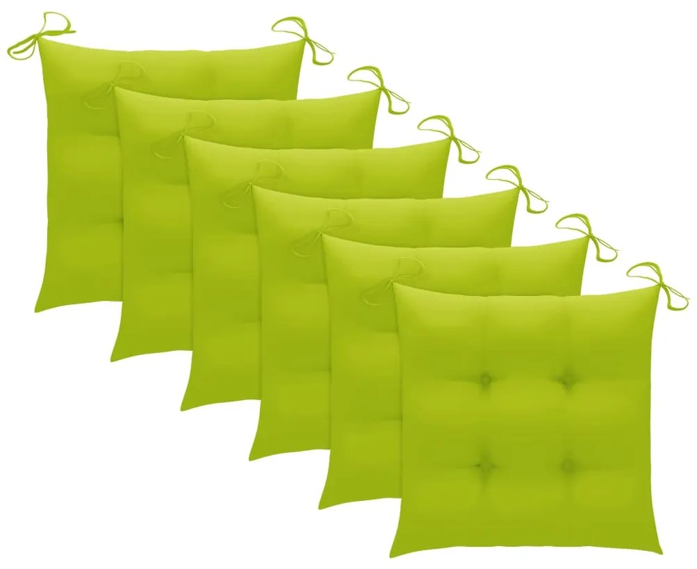 Cadeiras jardim c/ almofadões verde brilhante 6 pcs teca maciça