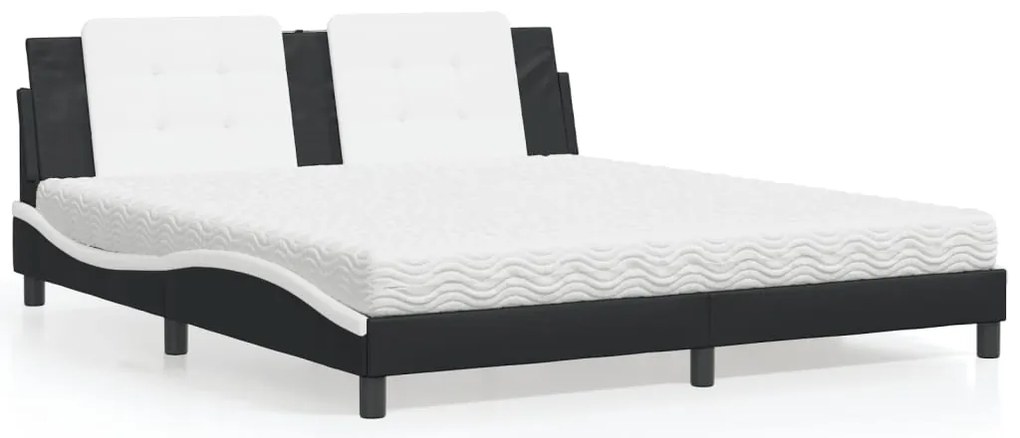 Cama com colchão 180x200 cm couro artificial preto e branco