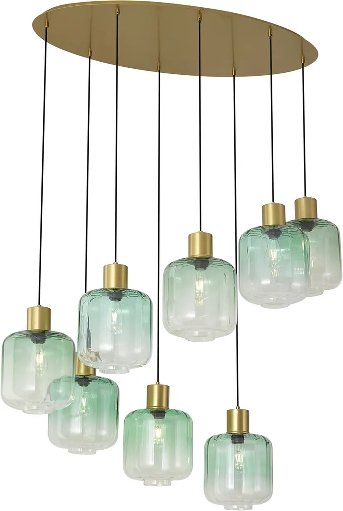 Candeeiro suspenso Hotel Chic latão com vidro azul e verde 8 luzes - Qara
