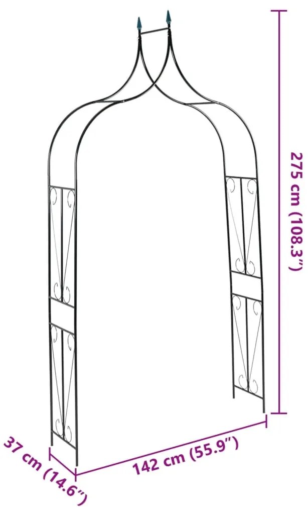 Arco de jardim 120x38x258 cm ferro verde-escuro