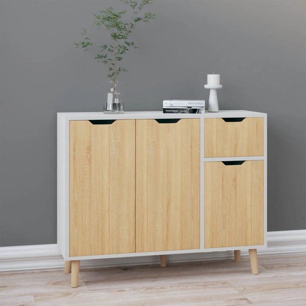 vidaXL Aparador 90x30x72cm derivados de madeira branco/carvalho sonoma