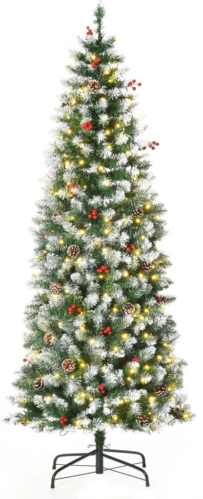 Árvore de Natal Nevada Artificial 180cm com 300 Luzes LED Branco Quente 618 Ramos Ignífugos de PVC Decorações Incluidadas e Base Dobrável Ø65x180cm Ve