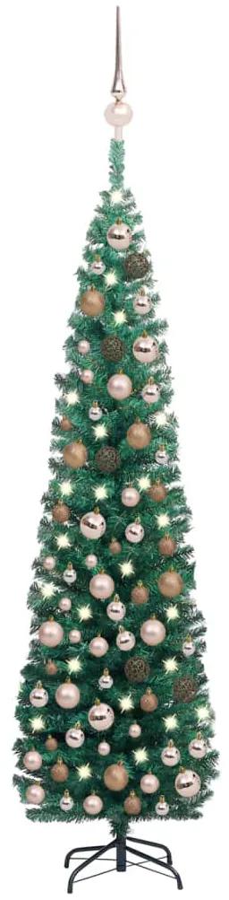3077852 vidaXL Árvore Natal artificial fina pré-iluminada c/ bolas 180cm verde