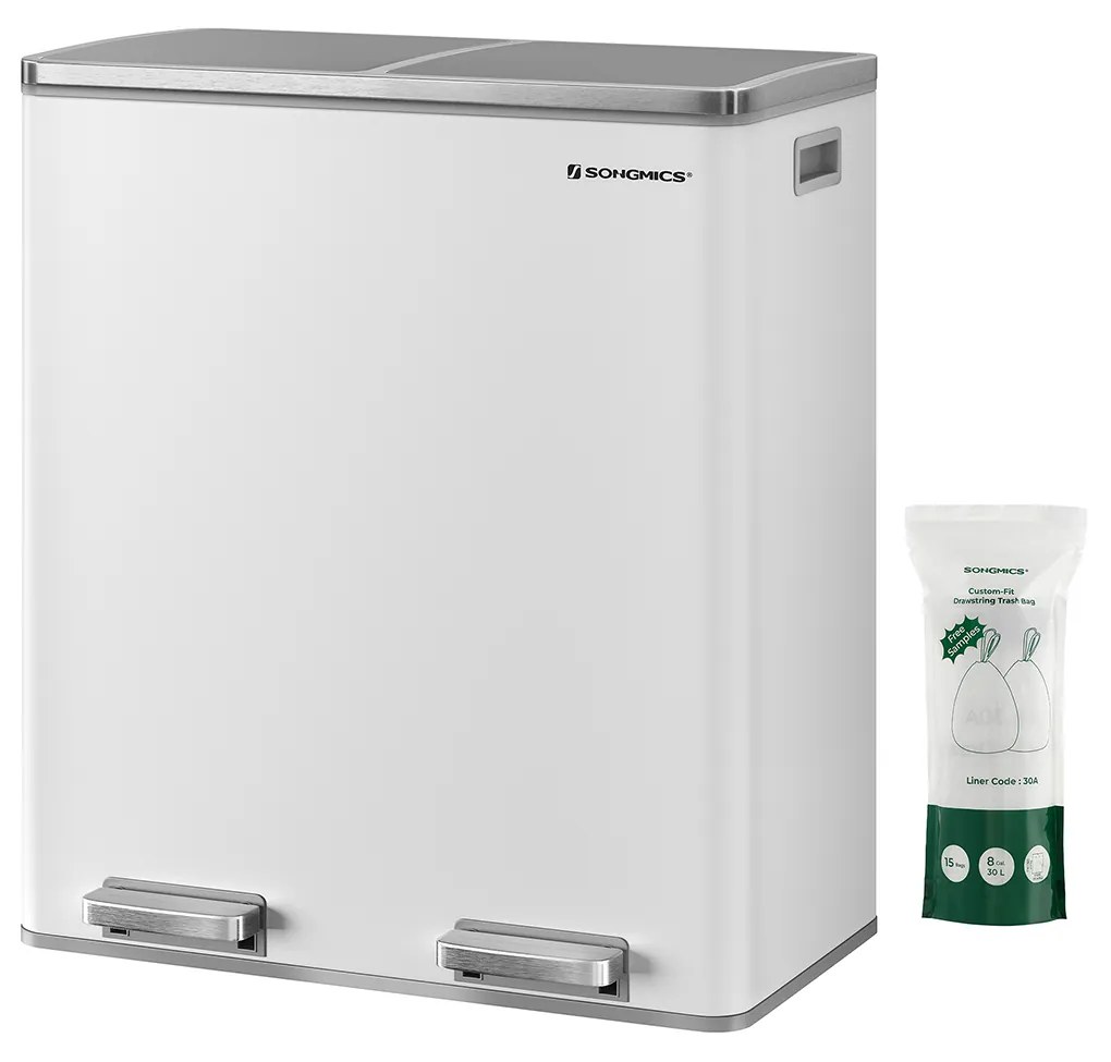 Caixote lixo com Separador de resíduos 60 litros (2 x 30 L)  Branco + cinzento