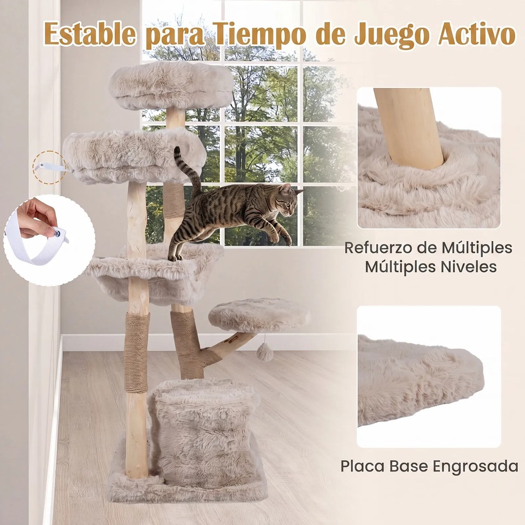 Árvore para Gatos, 71 x 50,5 x 147 cm, Vários Níveis, Caqui