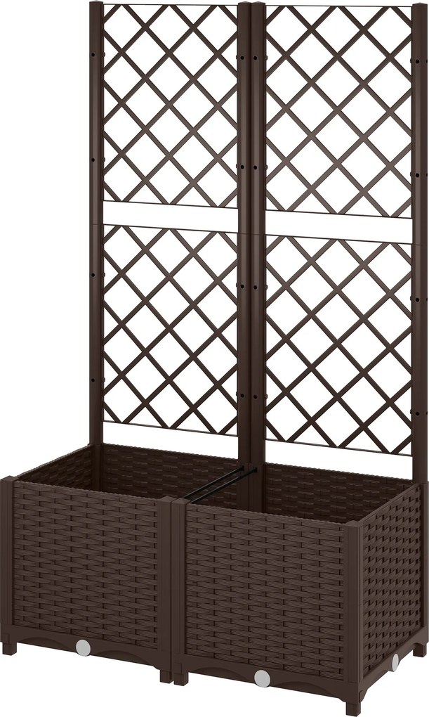 Floreira com treliça, canteiro elevado, para exterior, com 6 orifícios de drenagem, 80 x 40 x 135 cm, castanho