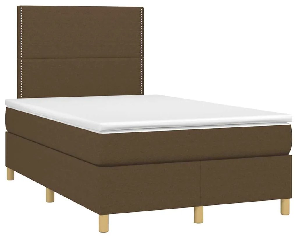 Cama box spring c/ colchão/LED 120x190cm tecido castanho-escuro